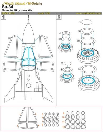 Metallic Details MDM4819 Sukhoi Su-34 Masks (designed to be used with Kitty Hawk Models kits) 1/48