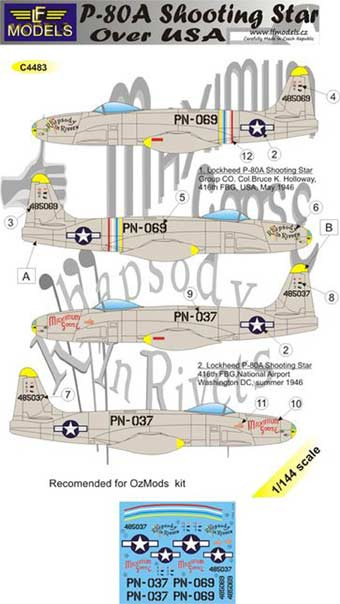 Lf Model C4483 Decals P-80A Shooting Star over USA 1/144