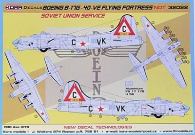 Kora Model NDT32022 Boeing B-17G-40-VE Soviet Union декали 1/32