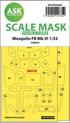 Art Scale 200-M32028 de Havilland Mosquito FB Mk.VI canopy frame paint masks (inside &amp; outside) 1/32
