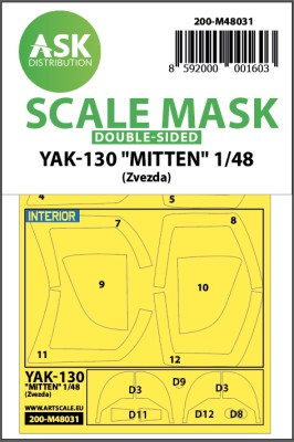 Art Scale 200-M48031 Yakovlev Yak-130 &quot;Mitten&quot; canopy frame paint masks (inside and outside) 1/48