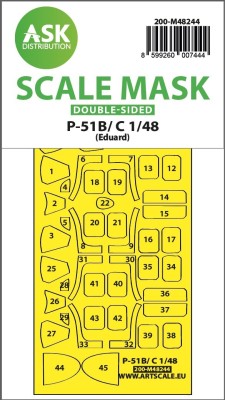 Art Scale 200-M48244 North-American P-51B/C Mustang wheels and canopy frame paint mask (inside and outside) 1/48