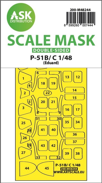 Art Scale 200-M48244 North-American P-51B/C Mustang wheels and canopy frame paint mask (inside and outside) 1/48