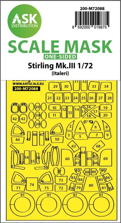 Art Scale 200-M72088 Short Stirling Mk.III wheels and canopy frame paint masks (outside only) 1/72