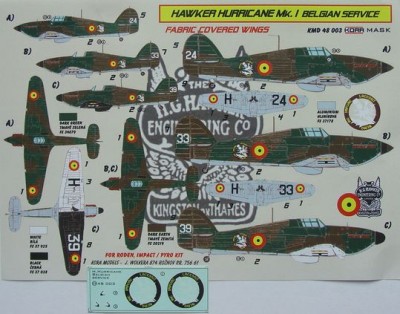 Kora Model MD48003 Mask Hawker Hurricane Mk.I Belgian service 1/48