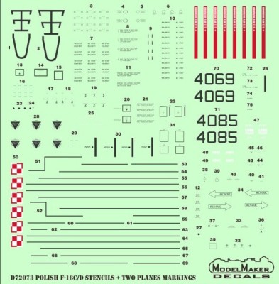 Model Maker Decals D72073 Polish Lockheed-Martin F-16C/F-16D Stencils 1/72