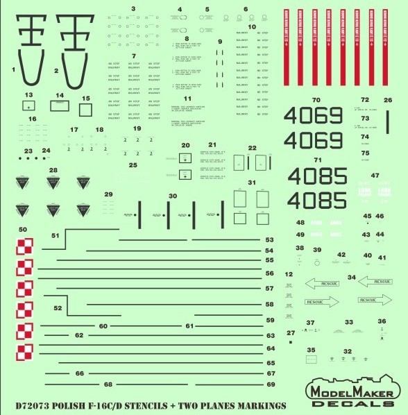Model Maker Decals D72073 Polish Lockheed-Martin F-16C/F-16D Stencils 1/72