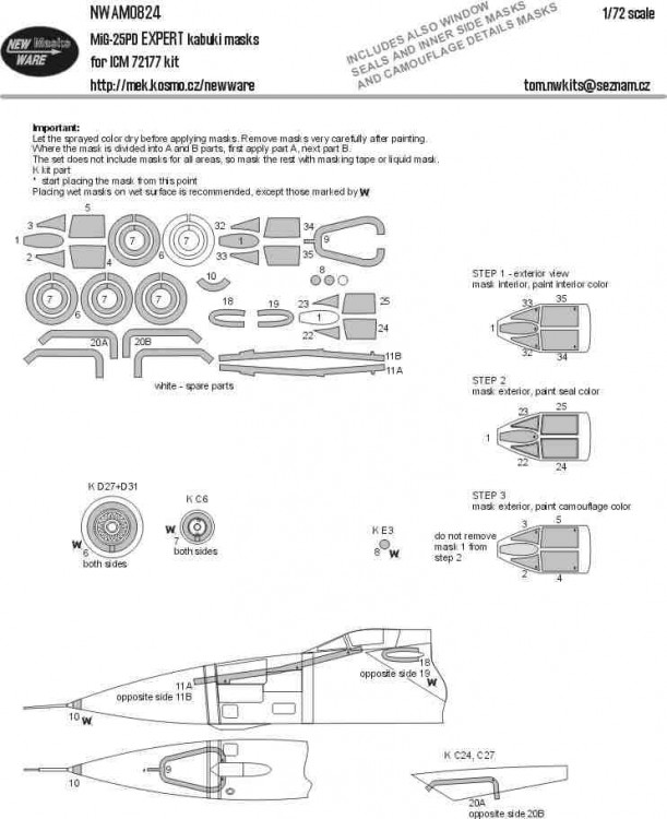 New Ware NWA-M0824 Mask MiG-25PD EXPERT (ICM 72177) 1/72
