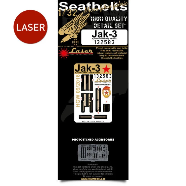 HGW 132583 Seatbelts Yak-3 (laser) 1/32