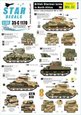 Star Decals 35-C1170 British Sherman tanks in North Africa. Sherman Mk.III, Early/late production in 1943 1/35