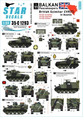Star Decals 35-C1293 Balkan Peacekeepers # 11.British Scimitar CVR(T) in Bosnia. IFOR markings. FV107 Scimitar, FV103 Spartan and FV105 Sultan 1/35