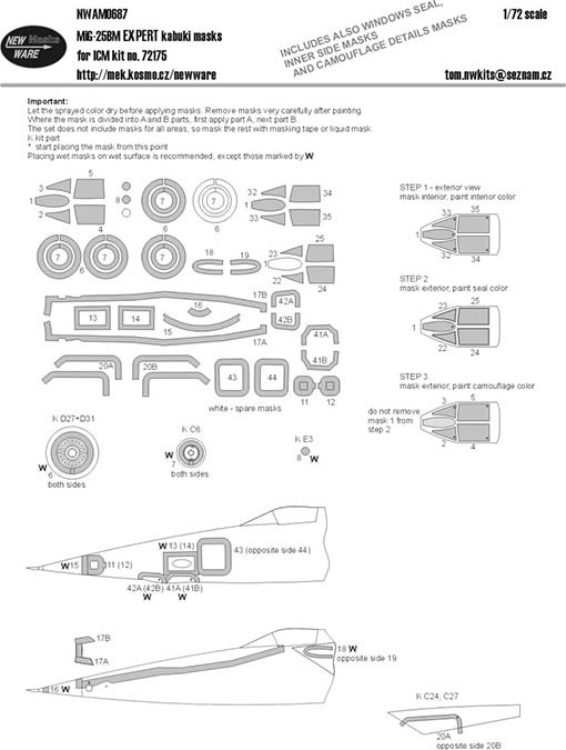 New Ware NWA-M0687 1/72 Mask MiG-25BM EXPERT (ICM 72175)