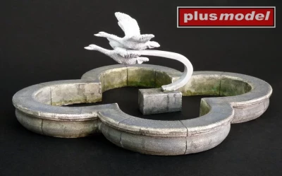 Plus model 490 Park fountain w/ swans (ceramic&amp;resin parts) 1/35