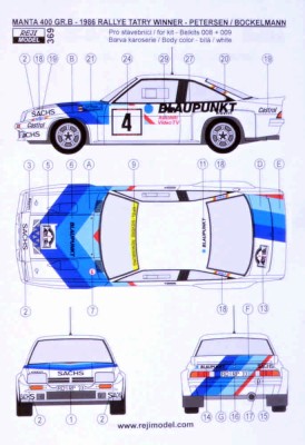 Reji Model 369 Opel Manta 400 GR.B Winner Rallye Tatry 1986 1/24