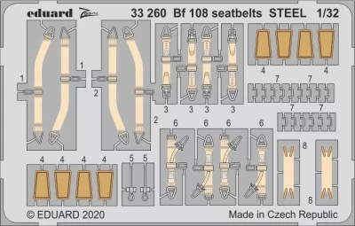 Eduard 33260 SET Bf 108 seatbelts STEEL (EDU) 1/32