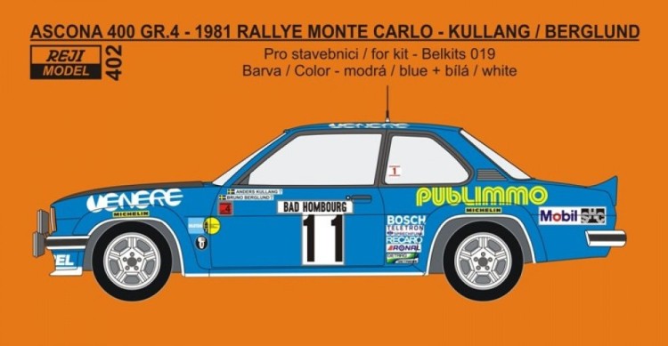 Reji Model JM402 Opel Ascona 400 Rallye Monte Carlo 1981 1/24