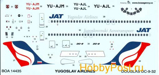 BOA Decals 14435 DOUGLAS DC-9 Yugoslav Airlines 1/144
