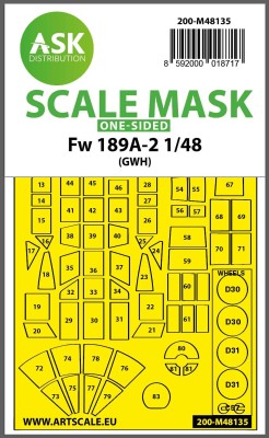 Art Scale 200-M48135 Focke-Wulf Fw-189A-2 wheels and canopy frame paint mask (outside only) 1/48