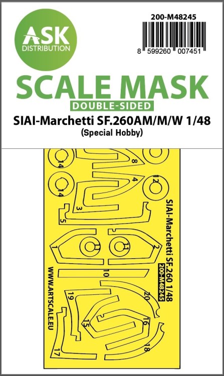 Art Scale 200-M48245 SIAI-Marchetti SF.260AM/M/W wheels and canopy frame paint mask (inside and outside) 1/48