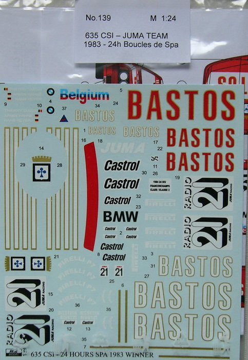 Reji Model 139 BMW 635 CSi BASTOS Juma Team 1983 1/24