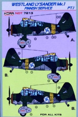 Kora Model NDT72013 Westland Lysander Mk.I Finnish Service декали декали 1/72