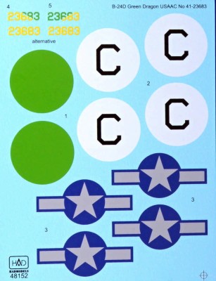 HAD 48152 Decal B-24D 'Green Dragon' USAAC 41-23683 1/48