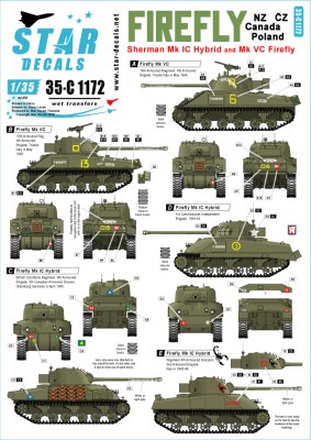Star Decals 35-C1172 Sherman Firefly. New Zealand, Czech, Canadian and Polish Mk.IC Hybrid and Mk.VC Firefly 1/35