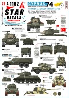 Star Decals 72-A1162 Cyprus 1974 # 1. Turkish and Greek Cypriot AFVs. M47, M48A1, M106A1, M113A1, T-34/85, BTR-152, Marmon-H 1/72