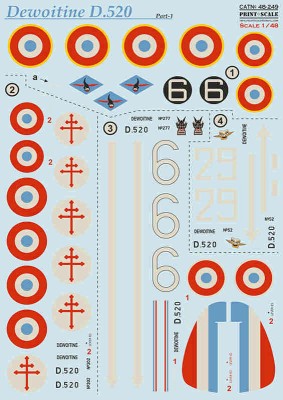 Print Scale C48249 Dewoitine D.520 - Part 1 (wet decal) 1/48