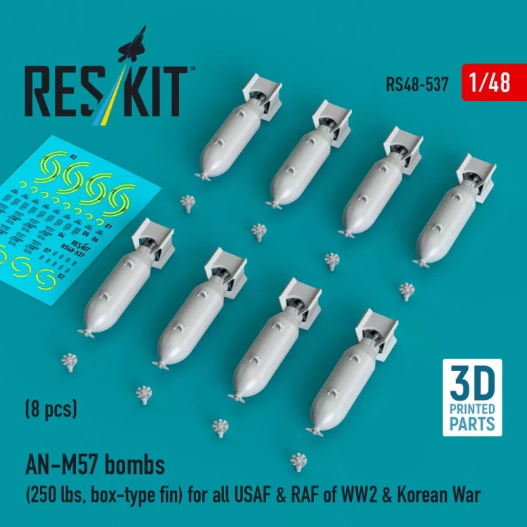 Reskit 48537 AN-M57 bombs 250 lbs., box-type fin (8 pcs.) 1/48
