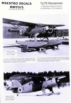 Maestro Models MMCD-7215 1/72 Decals Tp78 Norseman in Swedish AF (MATCHBOX)