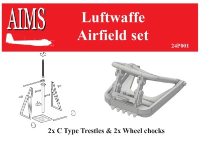 Aims AIMS24P001 Luftwaffe airfield set - 2x Type C Trestle and 2x Wheel Chocks 1/24