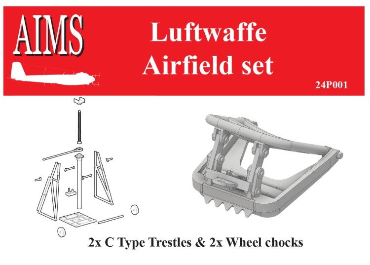 Aims AIMS24P001 Luftwaffe airfield set - 2x Type C Trestle and 2x Wheel Chocks 1/24