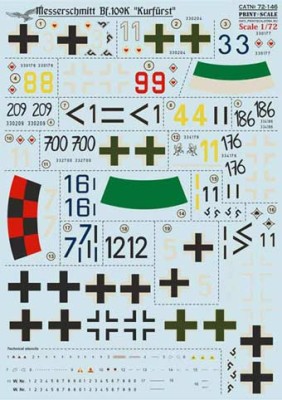 Print Scale 72-146 Messerschmitt Bf 109 K Wet decal 1/72