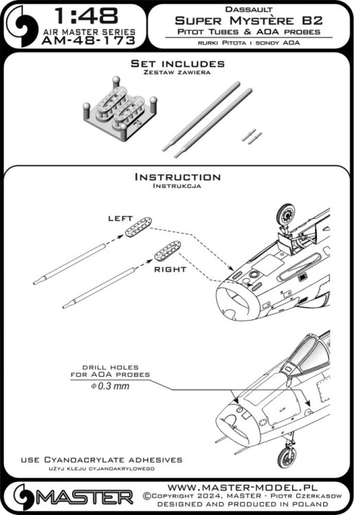 Master (Pl) 48173 Dassault S.Mystere B2 Pitot Tubes & AOA probe 1/48