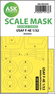 Art Scale 200-M32030 USAF McDonnell F-4E Phantom Viet-Nam war wheels and canopy frame paint masks (inside &amp; outside) 1/32