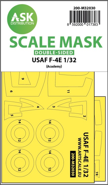 Art Scale 200-M32030 USAF McDonnell F-4E Phantom Viet-Nam war wheels and canopy frame paint masks (inside & outside) 1/32