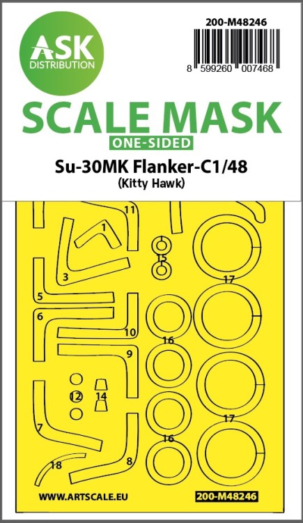 Art Scale 200-M48246 Sukhoi Su-30MK Flanker-C canopy frame paint mask (outside only) 1/48