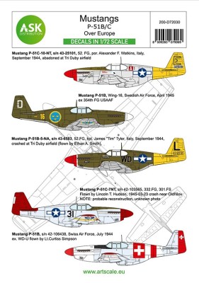 Art Scale 200-D72030 North-American P-51B/C Mustang part 1 Europe 1/72