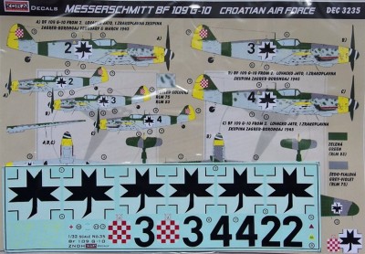 Kora Model DEC3235 Bf 109 G-10 (Croatian Air Force) декали 1/32