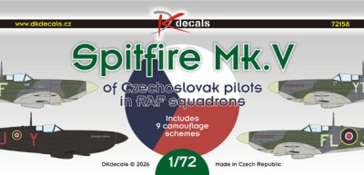 Dk Decals 72158 Spitfire Mk.V Czechosl. pilots in RAF sqdn. 1/72