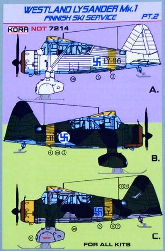 Kora Model NDT72014 West.Lysander Mk.I Finnish Ski Service декали декали 1/72
