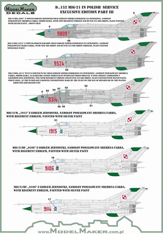 Model Maker Decals D48152 Mikoyan MiG-21 in Polish service exclusive edition part III 1/48