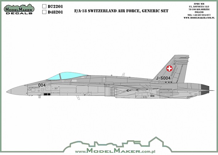 Model Maker Decals D72201 McDonnell-Douglas F/A-18C/D Switzerland Air Force, generic set (F/A-18D) 1/72