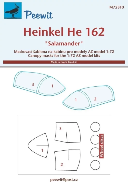 Peewit M72310 Canopy mask He 162 'Salamander' (AZ) 1/72