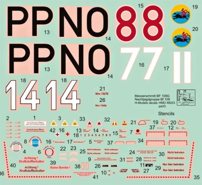 HM Decals HMD-48022 1/48 Decals Bf 109G Nachtjagdgrupe - Part 3