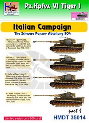 Hm Decals HMDT35014 1/35 Decals Pz.Kpfw.VI Tiger I Italian Camp. Pt.1