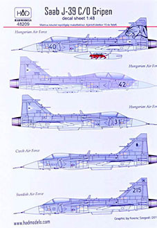 HAD 48209 Decal SAAB J-39 C/D Gripen (3x HU, CZ, SE) 1/48