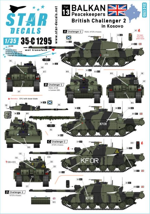 Star Decals 35-C1295 Balkan Peacekeepers # 13. British Challenger 2 in Kosovo. KFOR markings 1/35