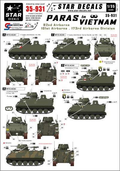 Star Decals STAR35931 U.S. Paras in Vietnam. APC M113 ACAV 1/35